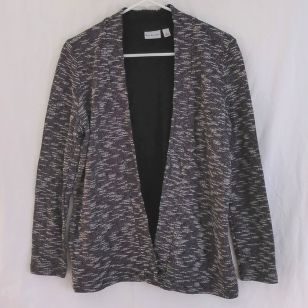 Kim Rogers | Black Grey Tailored Knit Jacket Open Front | L